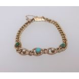 A 15ct turquoise and pearl set bracelet, approx 13.8gms.