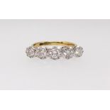 An 18ct antique five stone diamond ring, size R.