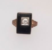 Antique 9ct black onyx and diamond set ring (diamond approx. 0.40ct) finger size Q.