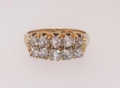 A Victorian 18ct gold double row diamond set ring, finger size O.