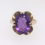 A large 9ct amethyst ring, finger size S.