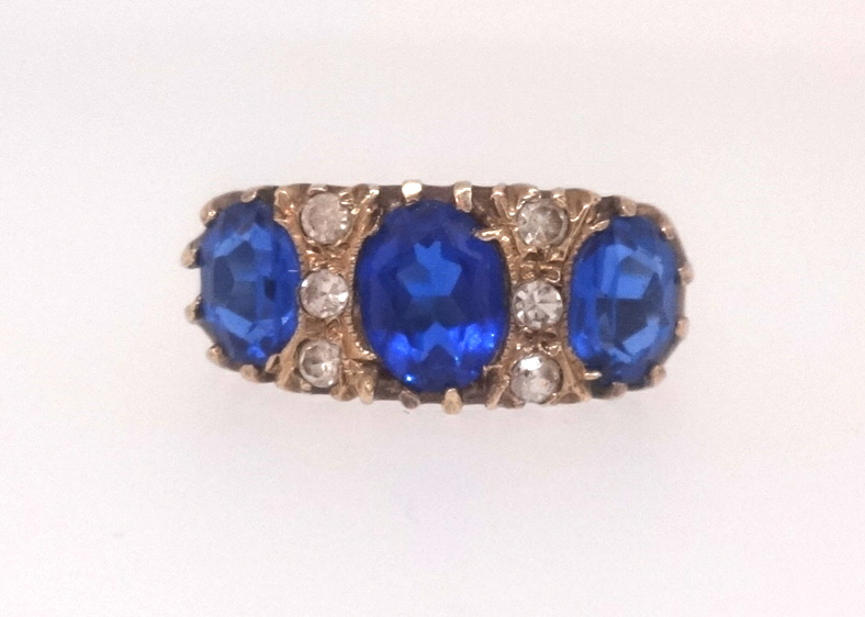 A 9ct bluestone and diamond set ring, finger size P.