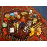 A collection of dolls house furniture, vintage block puzzle game, toys, Slim Whitman signed
