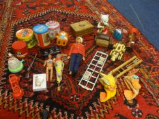 A collection of dolls house furniture, vintage block puzzle game, toys, Slim Whitman signed
