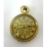 An 18ct gold antique keyless fob watch with chased back plate stamped 18k, the movement signed J.W.
