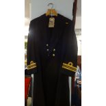 Lt Cdr Usher RN. Cocked Hat, Gold Braid Epaulettes and dress sword belts in original tin case by O &