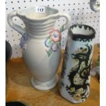 Clarice Cliff, 'My Garden' pattern vase height 33cm, together with an art pottery tall jug signed