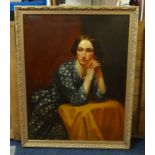 A portrait of a lady, oil on canvas, not signed, 90cm x 70cm (a slight resemblance to a young