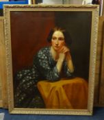 A portrait of a lady, oil on canvas, not signed, 90cm x 70cm (a slight resemblance to a young