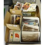 A collection of various post cards, Kensitas silk cigarette cards, trade cards, cigarette cards