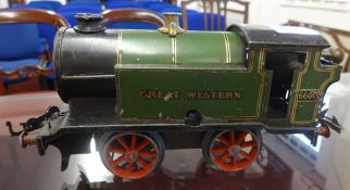 Meccano Ltd gauge Hornby tinplate train, a M3 Great Western Railway tank locomotive (No.6600),