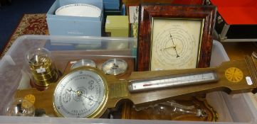 A reproduction mahogany cased barometer by Shortland of Manchester together with various other
