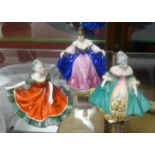 Royal Doulton, three miniature lady figurines.