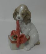 Lladro group, puppy and basket