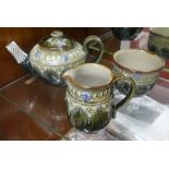 Royal Doulton three piece art pottery tea set, impressed '6824'.