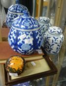 A replica porcelain ginger jar, paperweight, Holnes book 'Poet at the Breakfast Table' and miniature