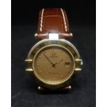 Omega, Constellation, a gents medium size with date and leather strap wristwatch