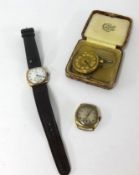 A vintage gents Record 9ct cushion cased wristwatch with sub-second dial (damaged dial), Limit Sport
