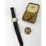 A vintage gents Record 9ct cushion cased wristwatch with sub-second dial (damaged dial), Limit Sport