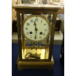 An antique four glass clock with eight day movement, the pendulum with mercury tubes, bell strike