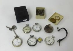 An antique pocket watch box together with an assortment of various pocket watches and parts,