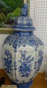 Large blue and white vase with lid (faults).
