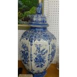 Large blue and white vase with lid (faults).