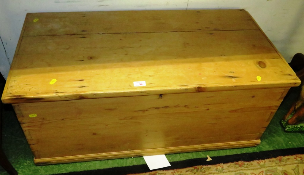 STRIPPED PINE LIFT TOP BLANKET CHEST WITH CANDLE BOX