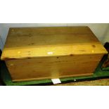 STRIPPED PINE LIFT TOP BLANKET CHEST WITH CANDLE BOX