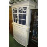 WHITE PAINTED CONTINENTAL STYLE CABINET ON CHEST WITH GLAZED DOORS TO TOP AND DRAWERS TO BASE (A/F)