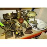 SET OF VINTAGE WEIGHING SCALES, VINTAGE ENAMEL WARE AND OTHER METALWARE