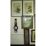 FRAMED AND MOUNTED WATERCOLOUR OF VARIOUS PEOPLE, PAIR OF FRAMED AND MOUNTED NEEDLEWORKS AND