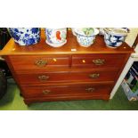 MAHOGANY CHEST OF TWO SHORT OVER TWO LONG DRAWERS STANDING ON CHINA CASTORS