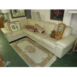 LARGE BEIGE LEATHER CORNER SOFA