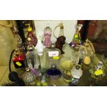 SHELF OF ASSORTED DECORATIVE GLASS SCENT BOTTLES AND ATOMIZERS