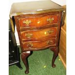 SHAPED MAHOGANY VENEERED CUPBOARD ON LEGS WITH SINGLE DRAWER OVER FAUX DRAWER FRONT