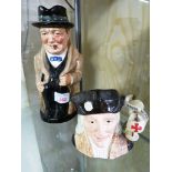 ROYAL DOULTON TOBY JUG 'WINSTON CHURCHILL' AND CHARACTER JUG 'CHRISTOPHER COLUMBUS'