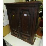 SMALL MAHOGANY WALL MOUNTED TWO DOOR CUPBOARD WITH INTERNAL SHELVES
