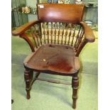 MAHOGANY DESK CHAIR WITH TURNED LEGS AND SPINDLES