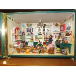 DOLL'S HOUSE MINIATURE ROOM SCENE OF TOY SHOP WITH CONTENTS