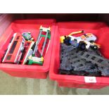 TWO BOXES CONTAINING LEGO TRAINS AND TRACK