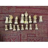 WOODEN BARLEY CORN STYLE PART CHESS SET (BLACK ROOK MISSING)