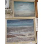 TWO OIL ON BOARDS OF BEACH SCENES, BOTH SIGNED LOWER RIGHT COOKE