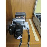 PANASONIC DMC-FZ200 CAMERA, SHARP VL-NZ80 CAMERA AND BOXED PORTABLE CAR VIDEO RECORDER