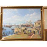 LARGE FRAMED REPRODUCTION OIL ON CANVAS 'THE QUAY OF THE PIAZZETA' AFTER CANALETTO (1697-1776)