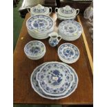 ADAMS 'BLUE BUTTERFLY' DINNER WARE WITH TWO LIDDED TUREENS, DINNER AND SIDE PLATES, ETC