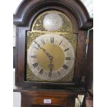 OAK LONG CASED CLOCK WITH GLASS DOOR, PENDULUM AND WEIGHTS