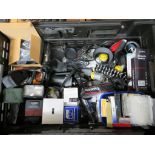 PLASTIC CRATE OF CAMERA ITEMS INCLUDING MINI GRIP TRIPOD, SIXON LIGHT EXPOSURE METER, FILTERS,