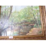 OIL ON BOARD 'LAKE AT CLAREMONT ESHER' SIGNED LOWER RIGHT P CARVER 1986