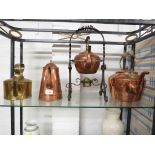 COPPER SPIRIT KETTLE ON STAND, BRASS KETTLE, COPPER KETTLE AND TEAPOT